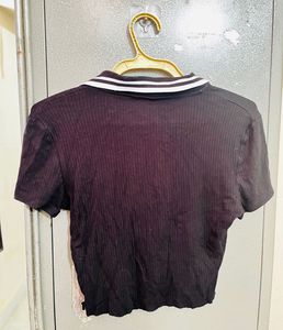 Ribbed Zip-Up Polo Crop Top