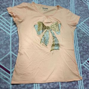Peach Bow Sequin T-Shirt