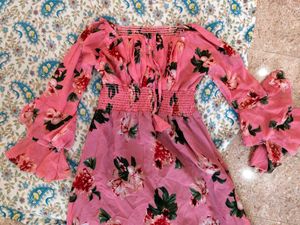 Chic Pink Floral Bell Sleeve Dress