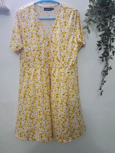 Yellow & White Wrap Dress