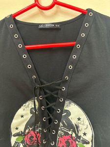 Shein Romantic Graphic Lace-Up Tee