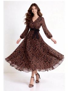 Leopard Print Flowy Midi Dress