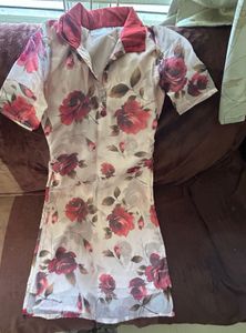 Red Rose Printed organza kurti