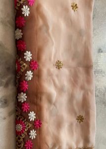 Embroidered Peach Saree