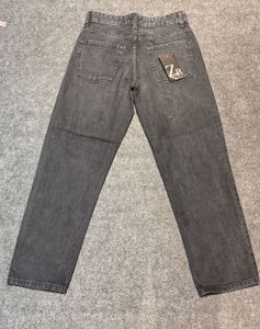 Bershka Men’s Charcoal Grey Denim -Trendy Wide Leg