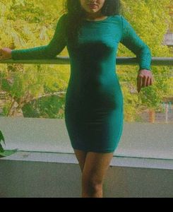 SHEIN Green Mini Dress With Lace Sleeves