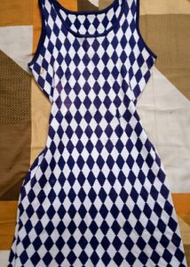 Blue And White Check Woolen Dress
