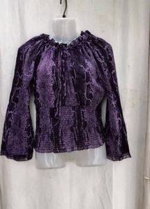 4237. Sheer Purple Snake Print Blouse