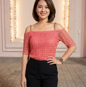 Coral Pink Crochet Knit Top