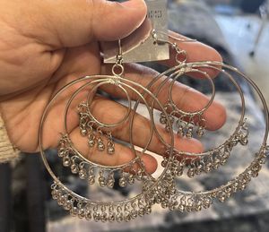 Silver Tone Hoop Earrings with Charms