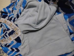 Blue Chevron Print Kurta Set