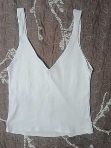 Ribbed White V-Neck Tank Top