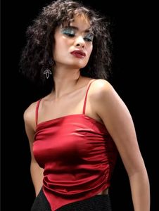Casual Noodle Straps Solid Women Red Top