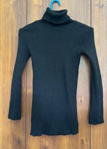 Black Ribbed Turtleneck Sweater