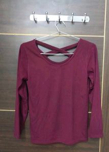 Chic Maroon Long Sleeve Top with Criss-Cross Back