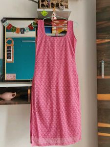 Pink Chikanoari Kurta- handmade