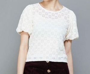Cream Textured Floral Puff Sleeve Top