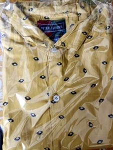 Men's Mustard Printed Full Sleeve Shirt
