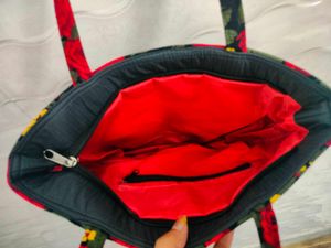 Cute Floral Red Basket Like Handbag (Handmade)