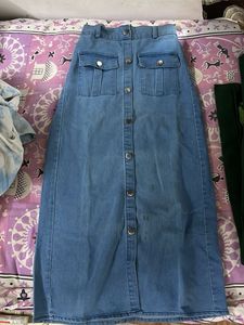 Vintage Button-Down Denim Maxi Skirt