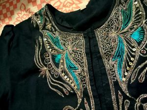 Embroidered black kurta