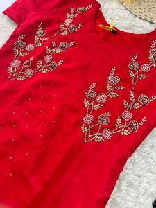 Stunning Red Embroidered kurta set