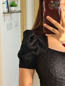 Stylish Black Textured Puff Sleeve Blouse