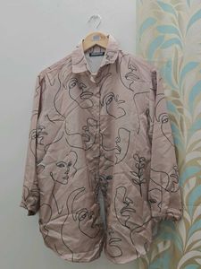 Unique Face Print Button-Up Shirt