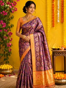 Purple Silk Brocade Saree-only saree