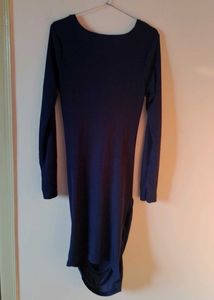Chic Ruched Navy Blue Wrap Dress