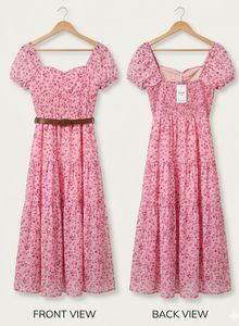 Charming Pink Floral Midi Dress
