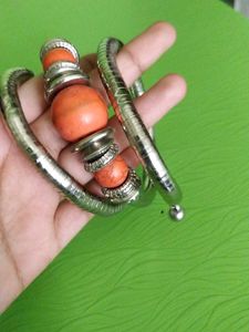 Boho Silver and Coral Bracelet