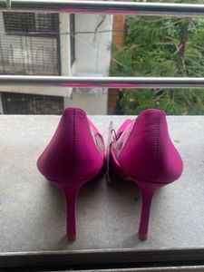 Fuchsia Satin Pointed Toe Heels