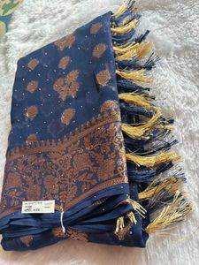 Elegant Navy Blue Banarasi Saree♥️