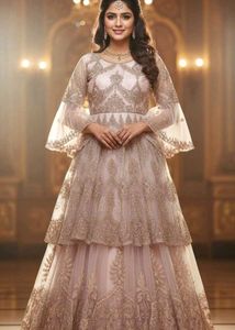 Elegant Heavy Embroidered Mauve Purple Sharara Set