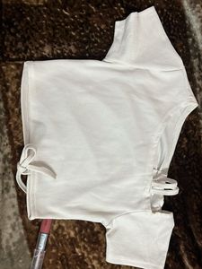 chic white ruched drawstring crop top