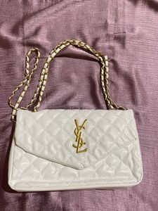 YSL White Quilted Chain Bag