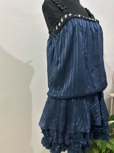 Blue Striped Ruffled Mini Dress