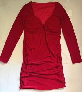 Chic Red Long Sleeve Ruched bodycon Dress