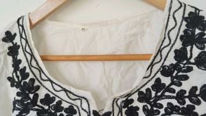 White Kurta with Black chickenkari embroidery