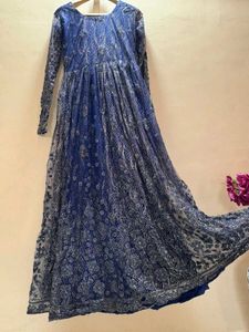 Elegant Blue crystal work Gown with Clutch