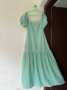 Gingham Puff Sleeve Midi Dress