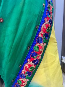 Pure Georgette yellow green saree
