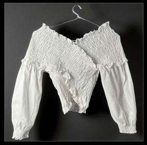 Zara White Smocked Off-Shoulder Crop Top Size Xs