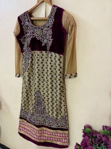handwork bridal Kurta with Velvet Detail