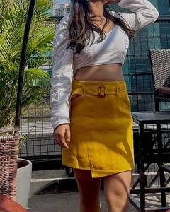 Chic Mustard Yellow Wrap Minii Skirt