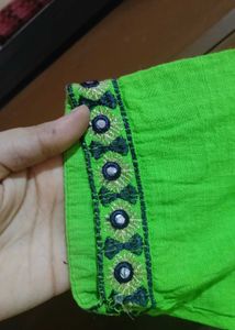 Bright Green Kurta with Mirror Work