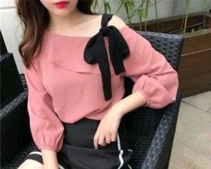 Pink Off-Shoulder Top with Black Bow 🎀