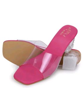 Pink Clear Heel Mules