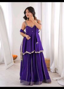 Vibrant Purple Layered Kurta Set with mirror dupat